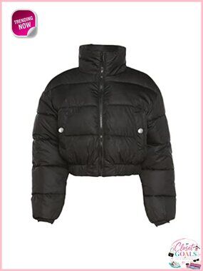 Cropped Puffer Jacket Winter Quilted Coat Full Zip Bubble
